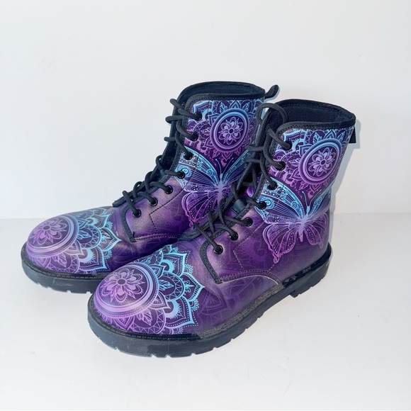 BUTTERFLY PURPLE Combat BOOTS MARTEN Inspired Y2K Moto Women’s Sz 40/9 - Picture 5 of 13